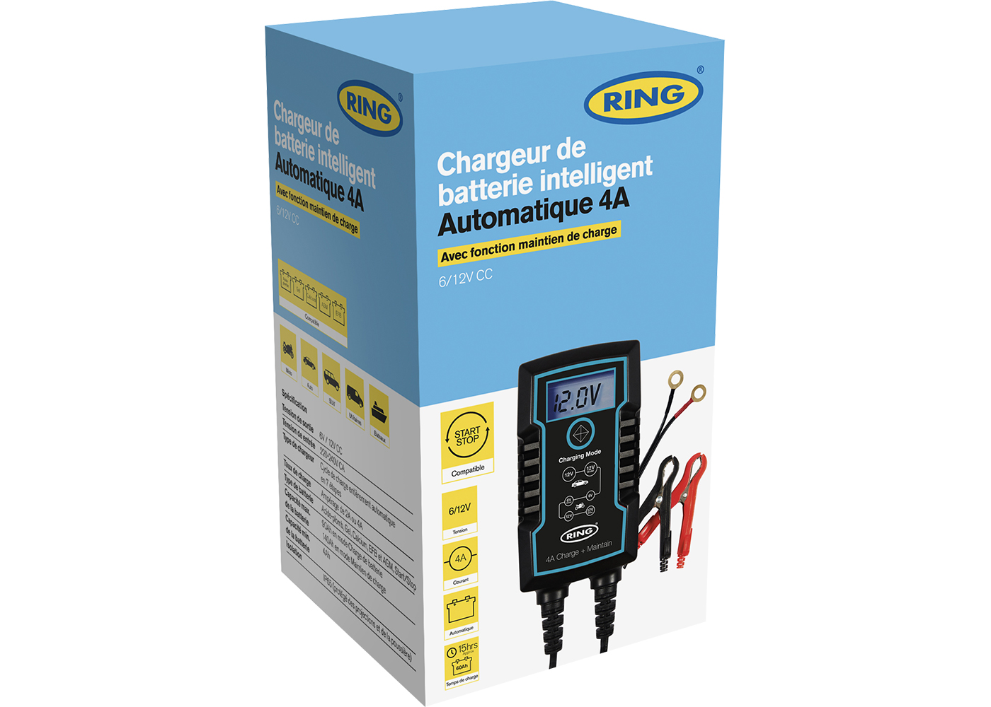 Chargeur intelligent 12/24V 8A RING pas cher