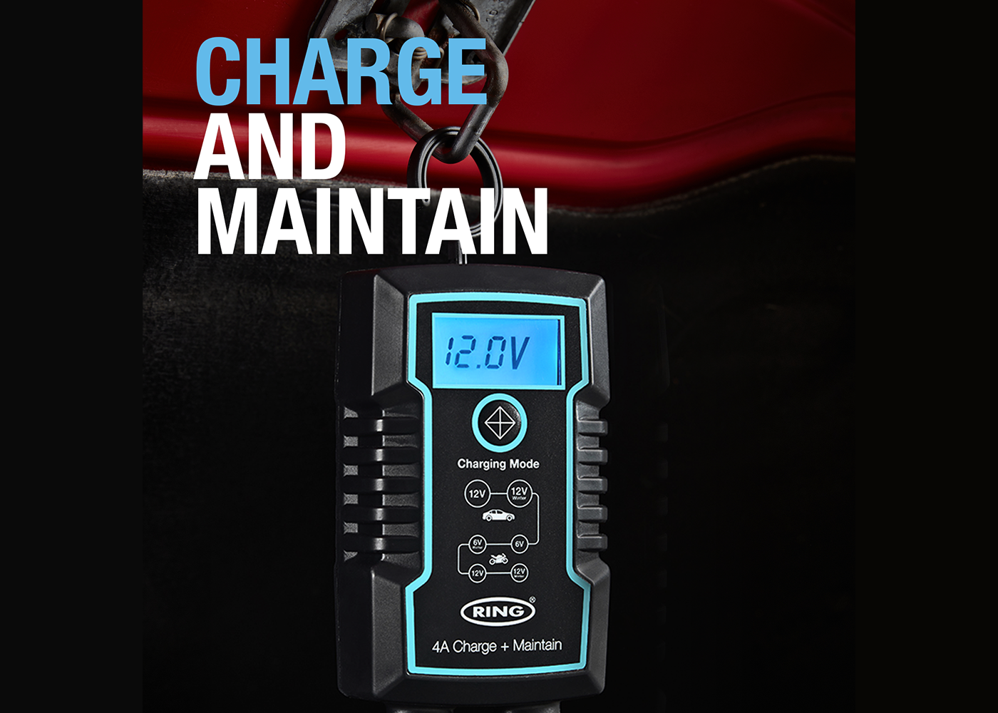 Chargeur de batterie intelligent et maintien de charge RING 12V, 4A  RESC804FR - Roady