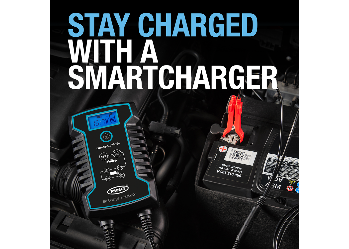 Smart Chargeur de batterie 12 - 24V 8A 150Ah Chargeur de batterie