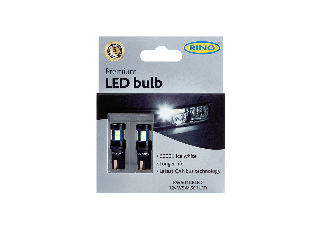 5 SMD LED Wedge Bulbs, T10 W5W 501 LEDs