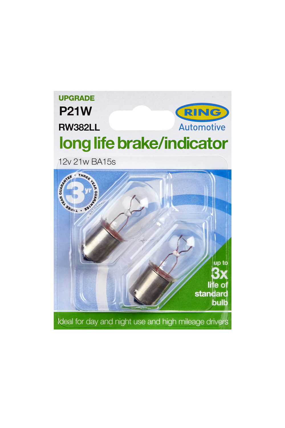 P21W Long Life Brake/Indicator/Reverse/Rear Fog Bulb, RW382LL